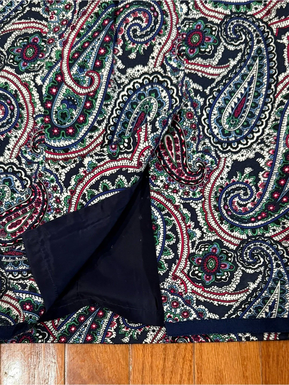 Talbots Navy Paisley Sheath Dress with Teal & Burgundy Accents
